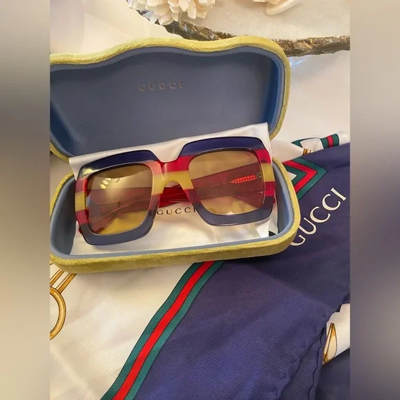 Gucci Bold Red, Yellow and Blue Square Sunglasses with  display picture 1